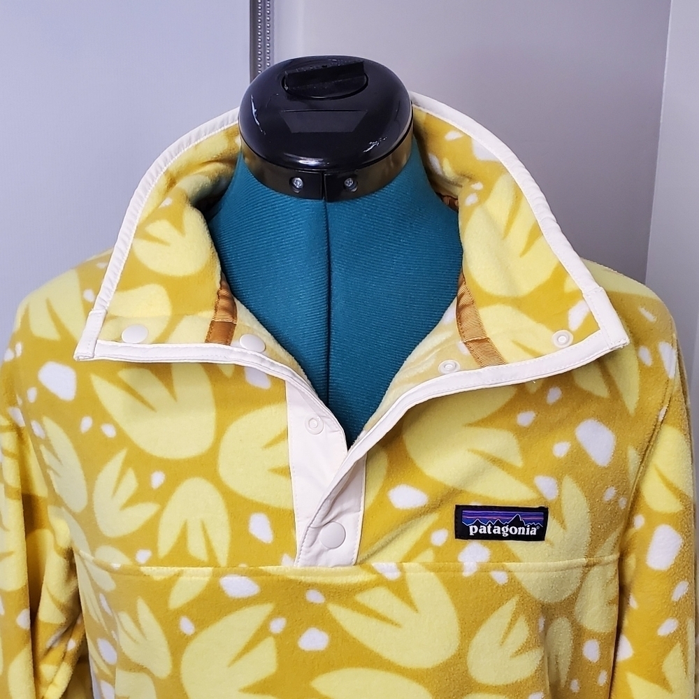 NWT PATAGONIA MICRO D SNAP-T PULLOVER RARE YELLOW COLOR PRINT WOMEN SIZE MEDIUM - Picture 2 of 15